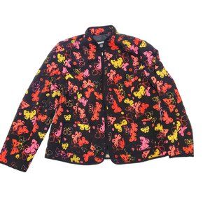 Requirements Zippered Jacket  Large Multi-Colored  Butterfly Pattern Polyester